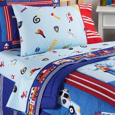 NEW OLIVE KIDS Rescue Heroes Police Fireman Firetruck Twin Sheet Set 