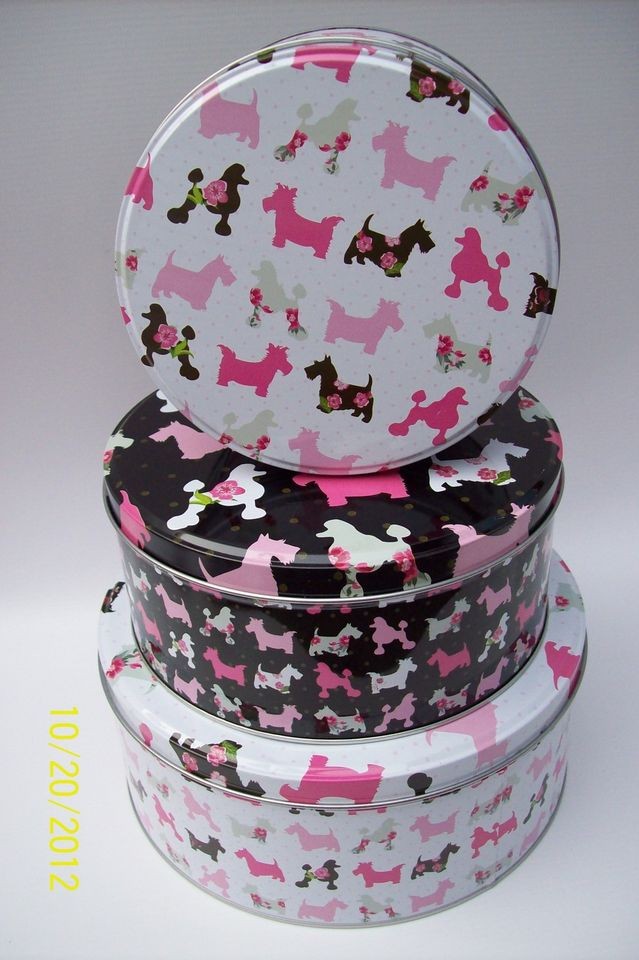 set of 3 scottie dog poddle cake storage tins biscuits