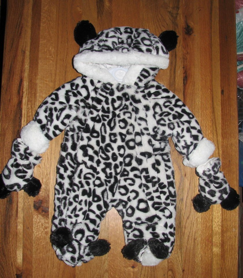   Thick Furry Snow Leopard Baby SnowSuit 0 3 3 6m6 9m 9 12m Ex Store