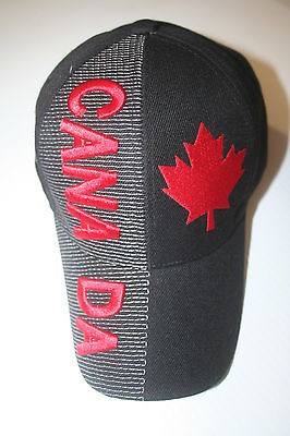 CANADA BLACK EMBOSSED COUNTRY FLAG HAT CAP MAPLE LEAF CANADIAN NEW