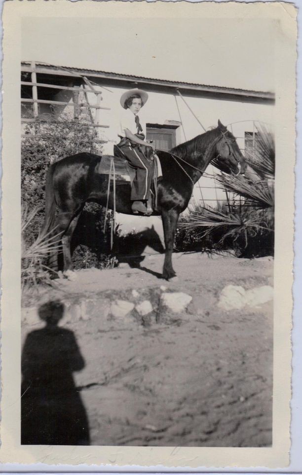   Young Girl Astride Her Beautiful Horse Western Cloths Serious Face