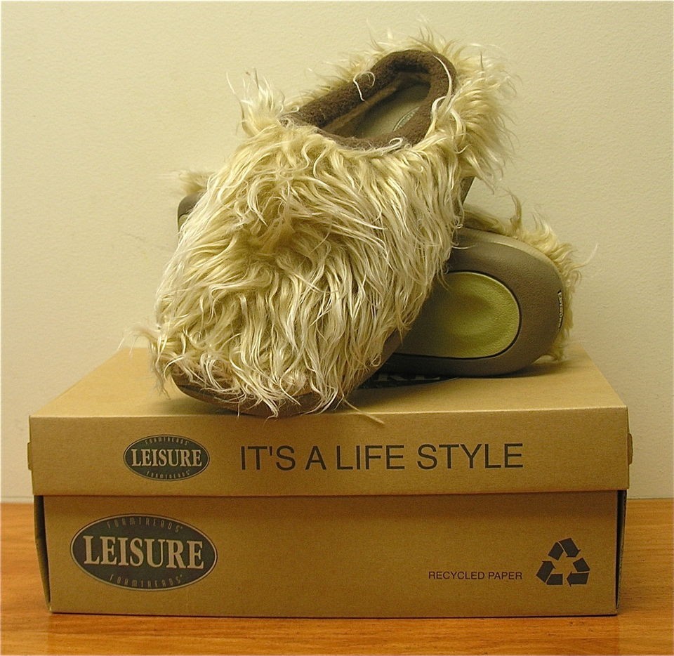 FOAMTREADS Leisure Womens Shaggy Pro Slipper   Beige   Multi SZ NIB 