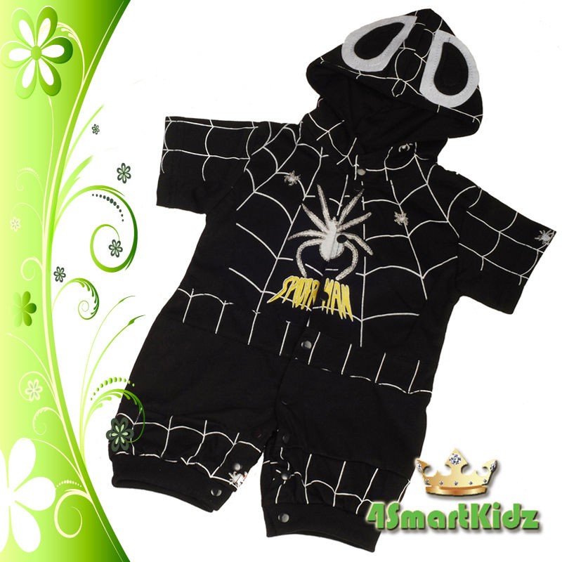 Black Spiderman Baby Boy Superhero Fancy Costume One Piece Romper 