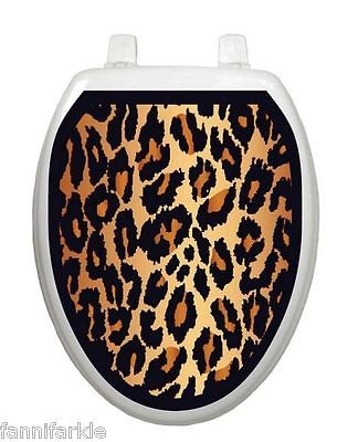 BROWN LEOPARD PRINT TOILET TATTOO ~ TOILET LID APPLIQUE ~ ELONGATED 12 