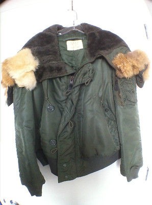 Vintage USAF N2B Jacket Flying Mens Heavy Attached fur hood Mens 