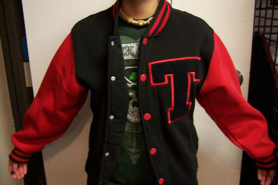 Red Varsity Jacket Texas Letterman H Town Classics Polyester Piranha 