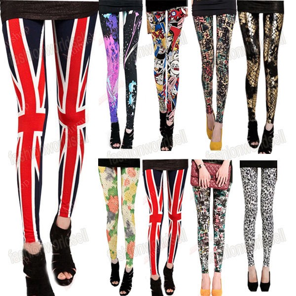 Womens New Club Party Leopard Flag Print Graffiti Floral Leggings 