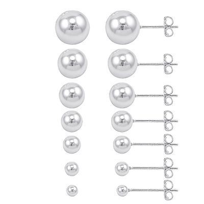 ALL SIZES Sterling Silver High Polished Ball Bead Stud Earrings