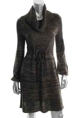 Calvin Klein NEW Brown Ribbed Cowl Neck Long Sleeve Sweaterdress S 