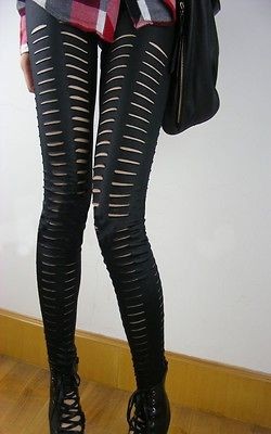 Hot Lady Punk Rock Party Clubwear Ripped Stretch Tights Leggings 