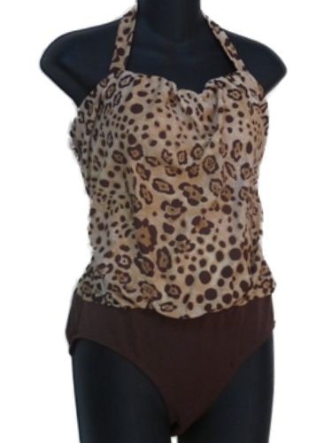 Tropical Escape Womens Brown Leopard Print 1 Piece Swimsuit Blousant 