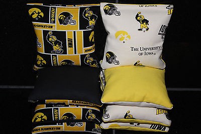   OF IOWA Hawkeyes 8 CORNHOLE BEAN BAGS/GAME TOSS Quality Handmade NEW