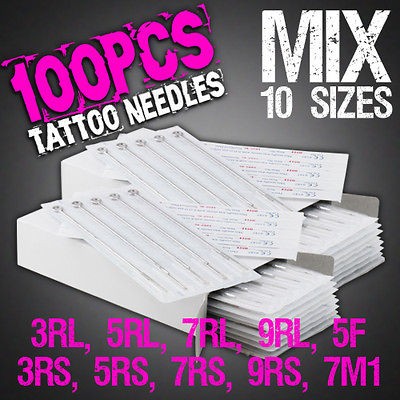 NEW 100pcs Mix Size Tattoo Needles Disposable Sterile 3/5/7/9RL 3/5/7 