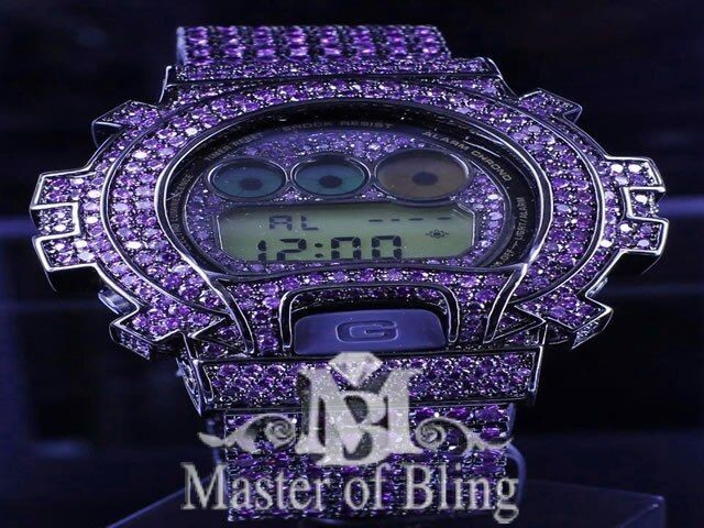   RARE PURPLE LAB DIAMOND CASIO G SHOCK DW 6900 WATCH ICY BAND NEW