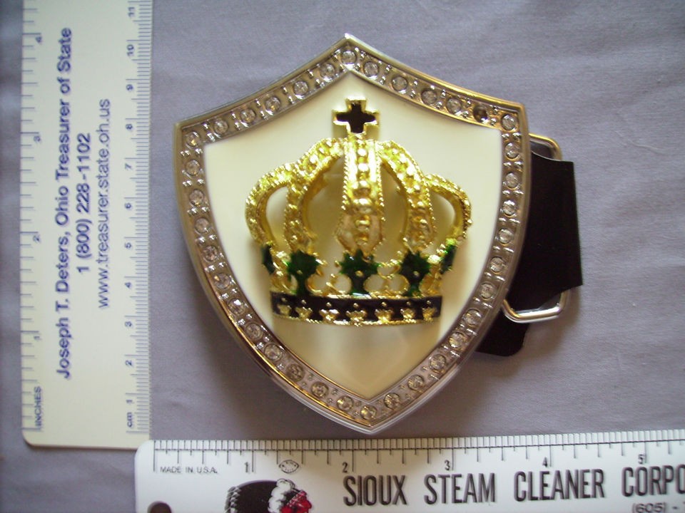   Rhinestone Belt Buckle New NWT White Gold Green Royal Prince Chess