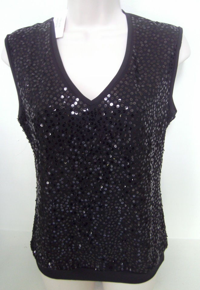 BANANA REPUBLIC Womens Black Sequin V Neck Sleeveless Top Sizes XS XL 