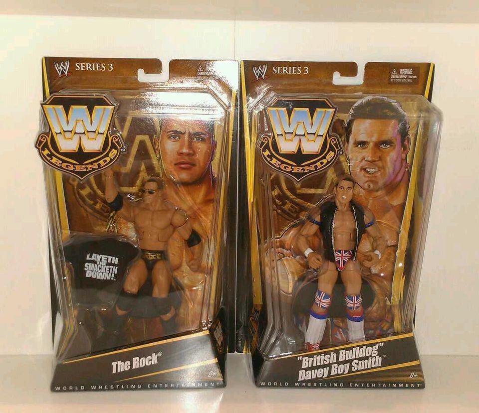 mattel wwe legends british bulldog the rock elite basic time