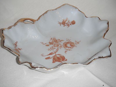 Vintage Limoges France Leaf Candy Dish gold leaves roses poutpourri