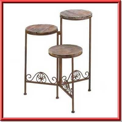 tier wrought iron round wood rustic garden yard folding plant 