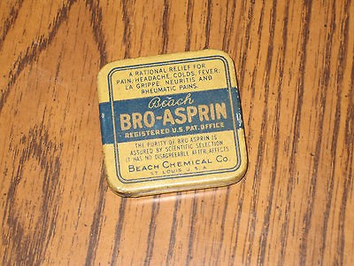   BEACH BRO   ASPRIN BEACH CHEMICAL CO TIN ST. LOUIS USA Medicine box