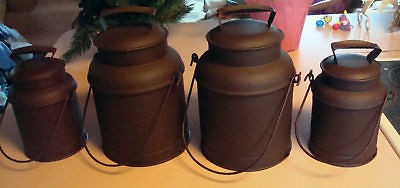 Unique Primitive Vintage Tin Milk Dairy Can Pail Rustic Brown Canister 