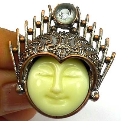 stunning vintage moon goddess face blue topaz ring gift from