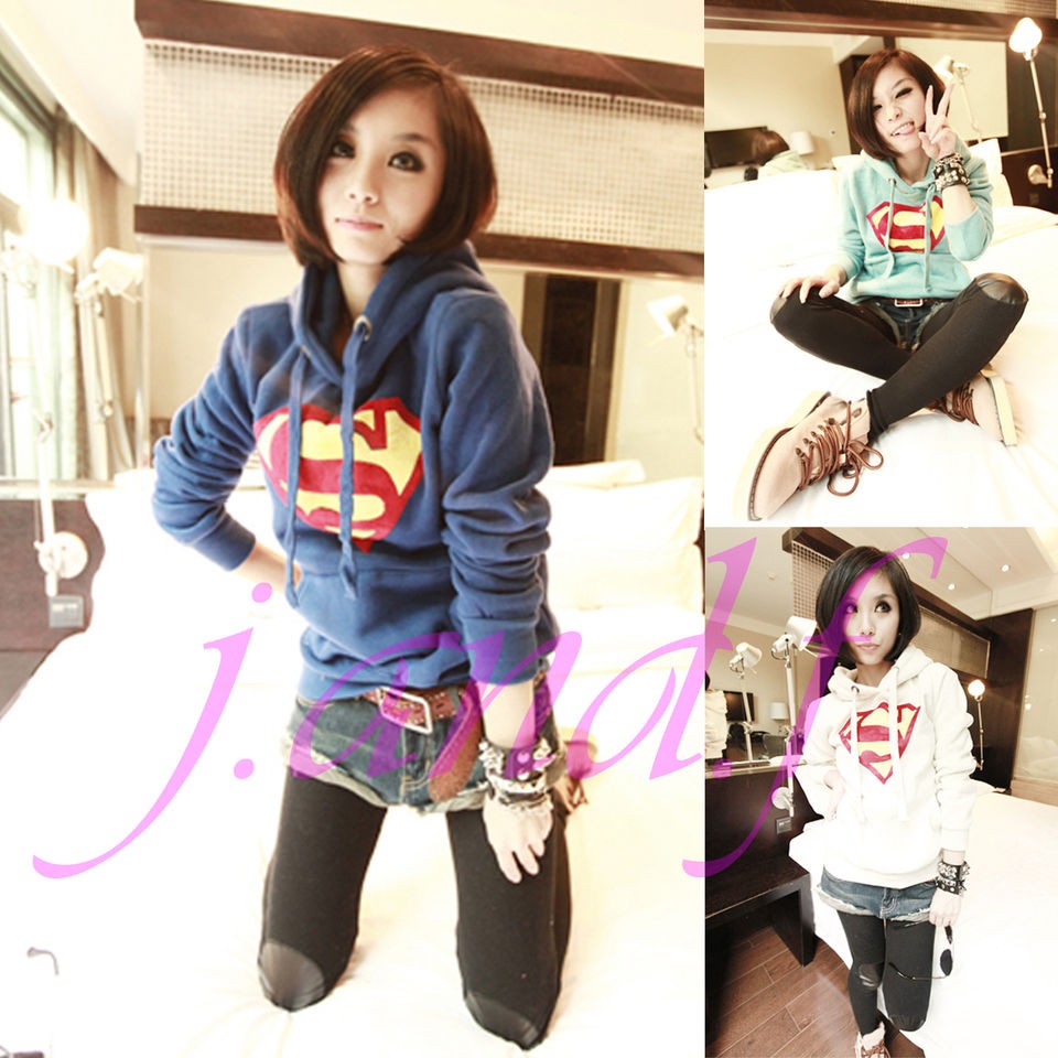 New Womens Casual Hoodie Sports Superman Logo Long SleeveTops Outwear 