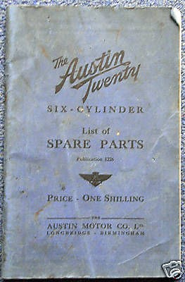 austin twenty 6 cyl car spare parts list catalogue 1935