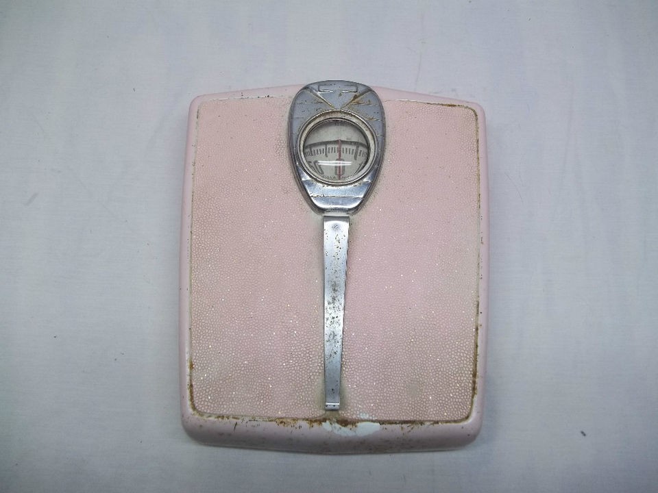 Vintage Old Retro 50s Pink Glitter Top Bathroom Scale Decor