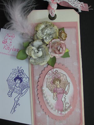   STAMP Kitty Lane girl lady summer hat umbrella flowers bow card craft