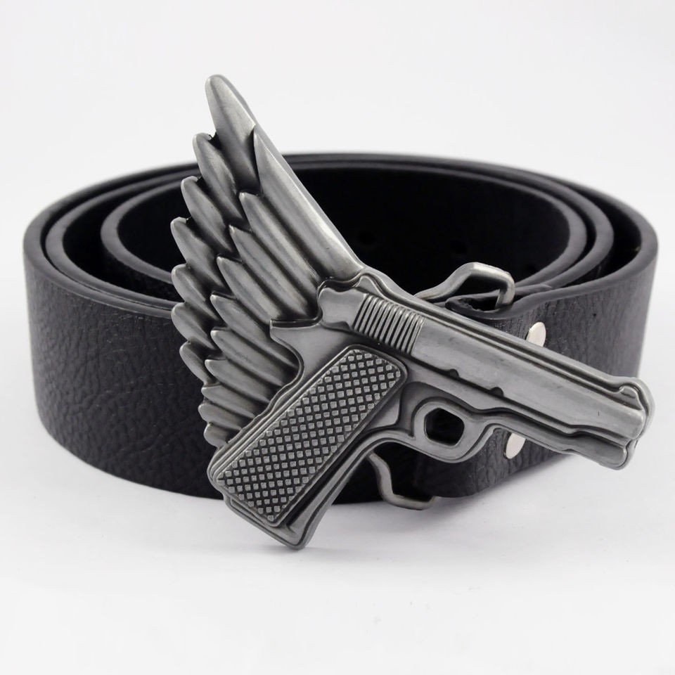 Western Cowboys Flying Winged Gun Pistol Handgun Buckle Genuine 