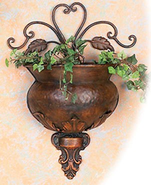 Benzara Copper Floral Metal Wall Pocket/ Planter 12 High (Rare) 21814