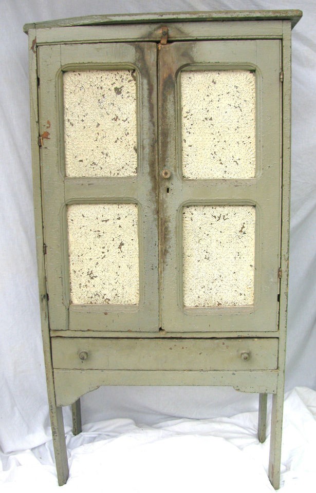 antique diminutive punched tin painted wooden pie safe time left