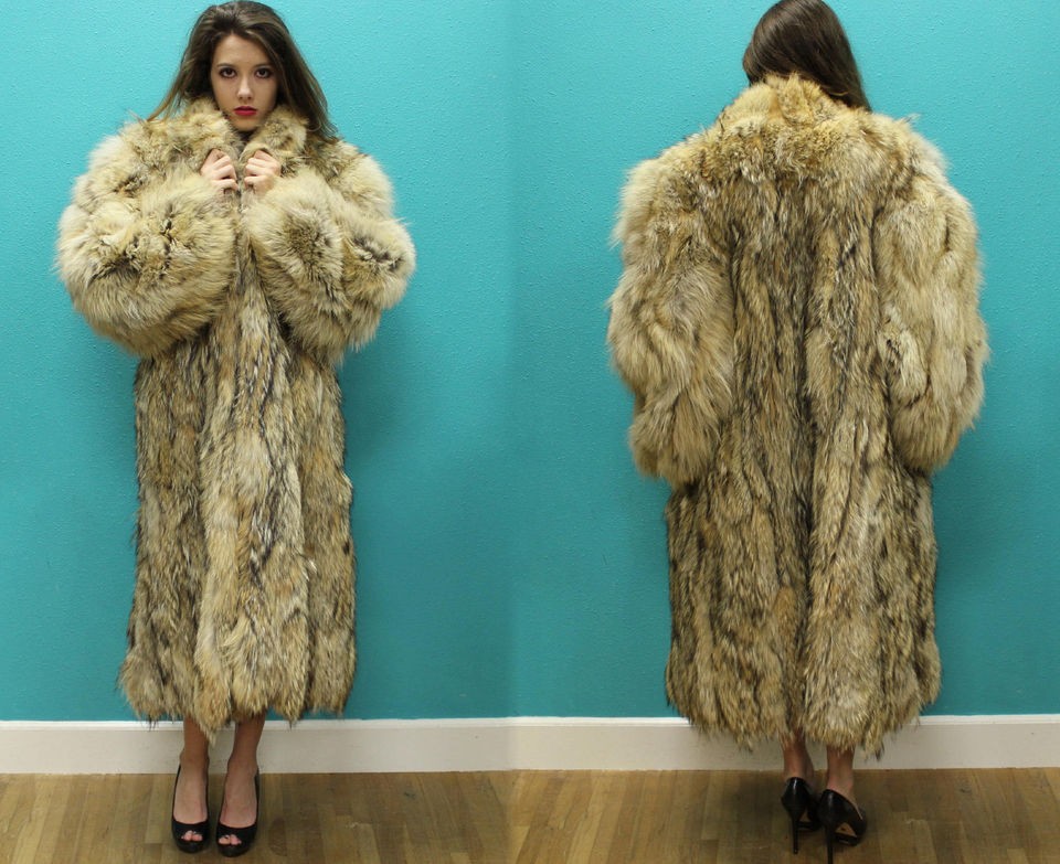 WILD Vintage 70s COYOTE FUR Full Length COAT Rocker Bohemian