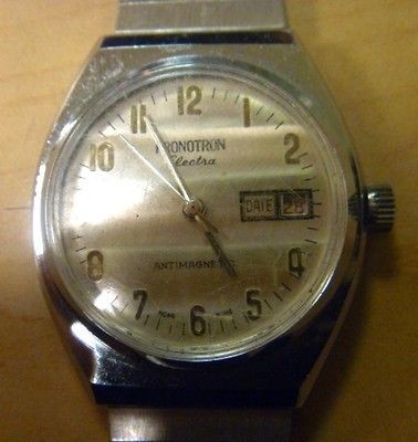   Electra Silver Metal Calendar Date Wind up Watch 1970s EX Cond