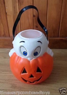   PLASTICS HALLOWEEN BLOW MOLD PUMPKIN PAIL WITH CASPER GHOST RARE