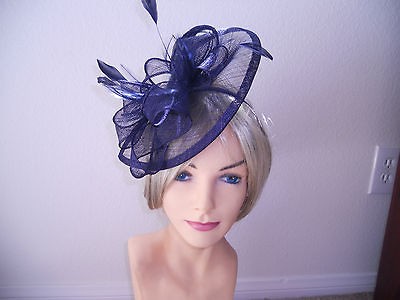   blue wedding fascinator Kentucky derby hat navy blue hat church hat