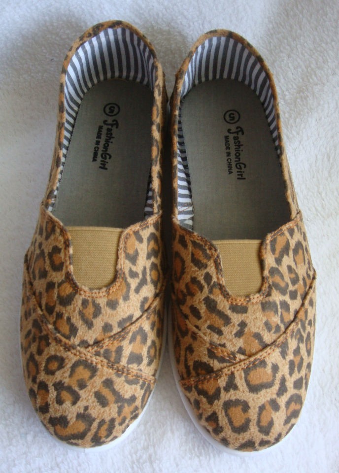 womens leopard cheetah print canvas slip on flats