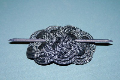   Blue Paracord Ocean Plait Braid Hair Barrette with Wooden Dowel