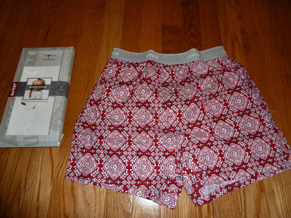Mens Levis Boxer Bandana Red Print Button Fly Size Small Exposed 