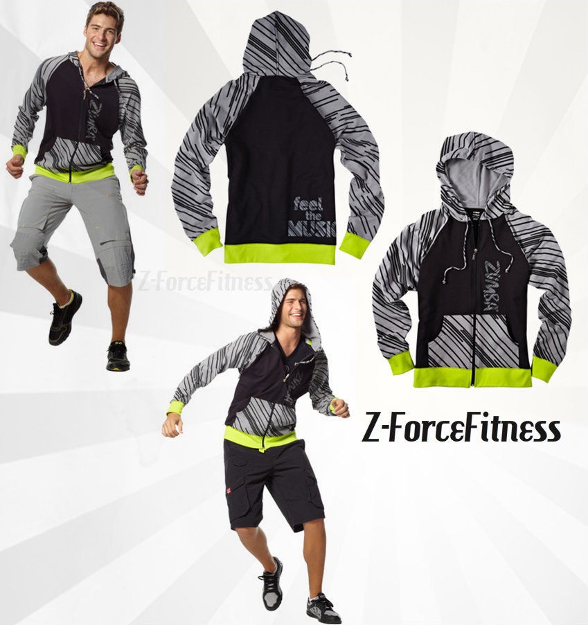 ZUMBA Fitness Black Unisex FEEL THE MUSIC ZIP UP HOODIE Jacket S M L 