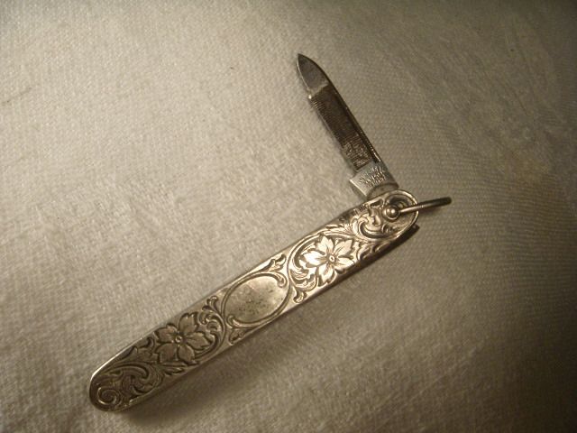 Antique Etched Sterling Silver Nail File Pocket Knife