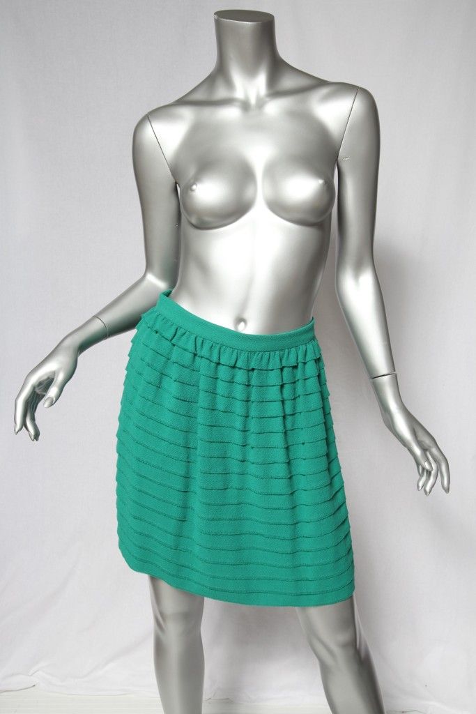 PHILLIP LIM Fantastic Green TIERED Wool A Line Ruffle Skirt Work 
