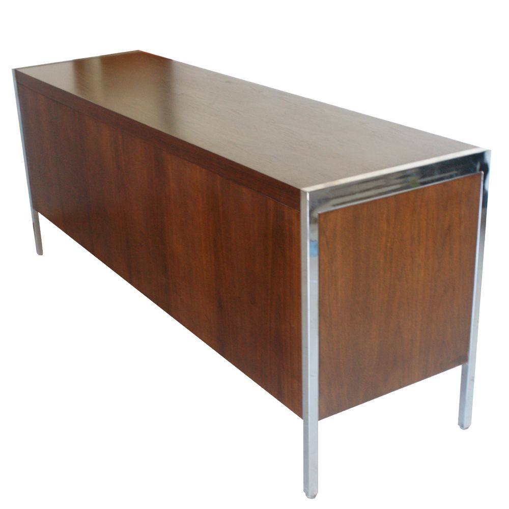 6ft Vintage Jasper Walnut Chrome Credenza Cabinet