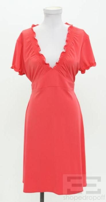 BCBG Max Azria Coral Jersey Cap Sleeve Dress Size L New