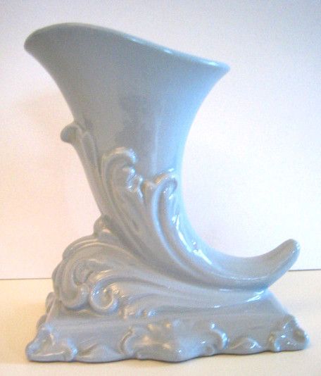 Vtg Pottery Cornucopia Vase Blue Grey Abingdon 420