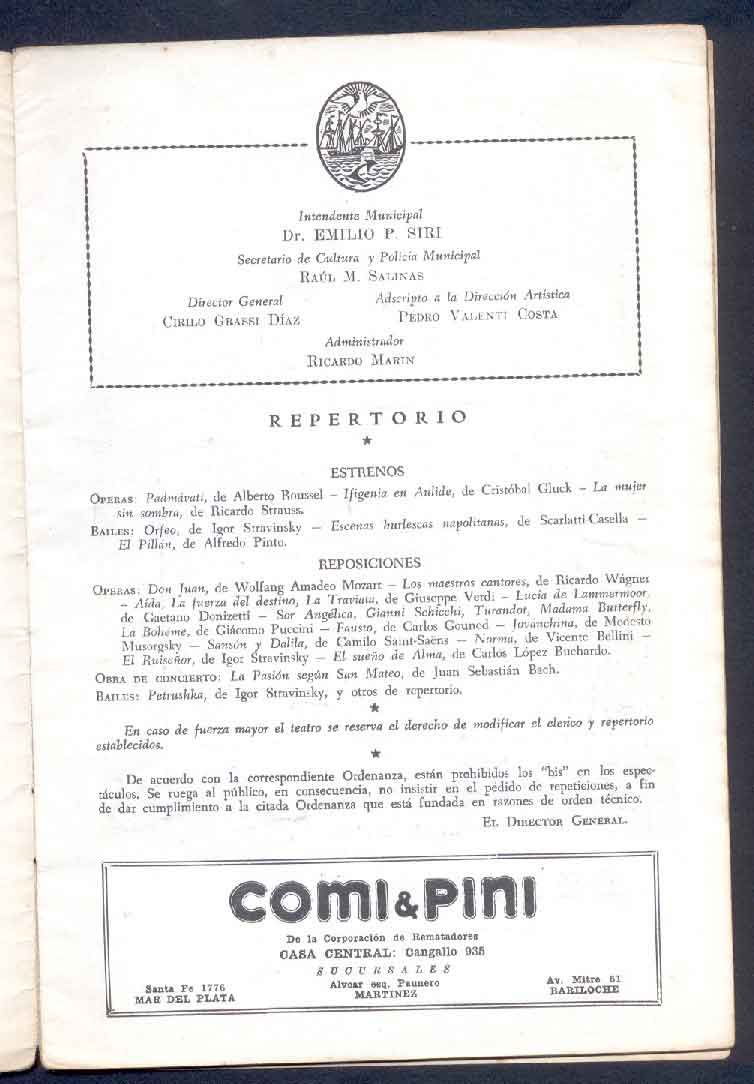 Argentina Colon Opera Theater Program 1949