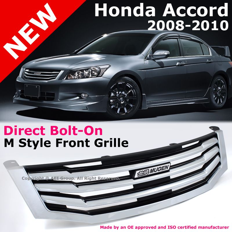 08 09 10 Accord 4DR 4D Sedan Chrome Black Front Hood Mug Grille Grill 