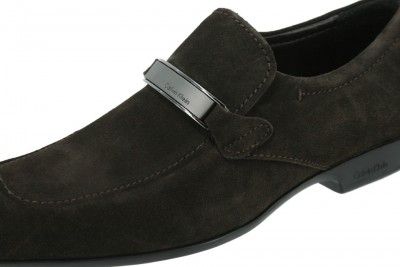 Calvin Klein Adam F0976 DBN Suede Brown Loafer Toe Slip on Hidden Band 