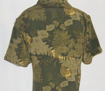 Adrian Karen Hawaiian Shirt Shrt Slve Dark Olive w Varying Olive Gold 